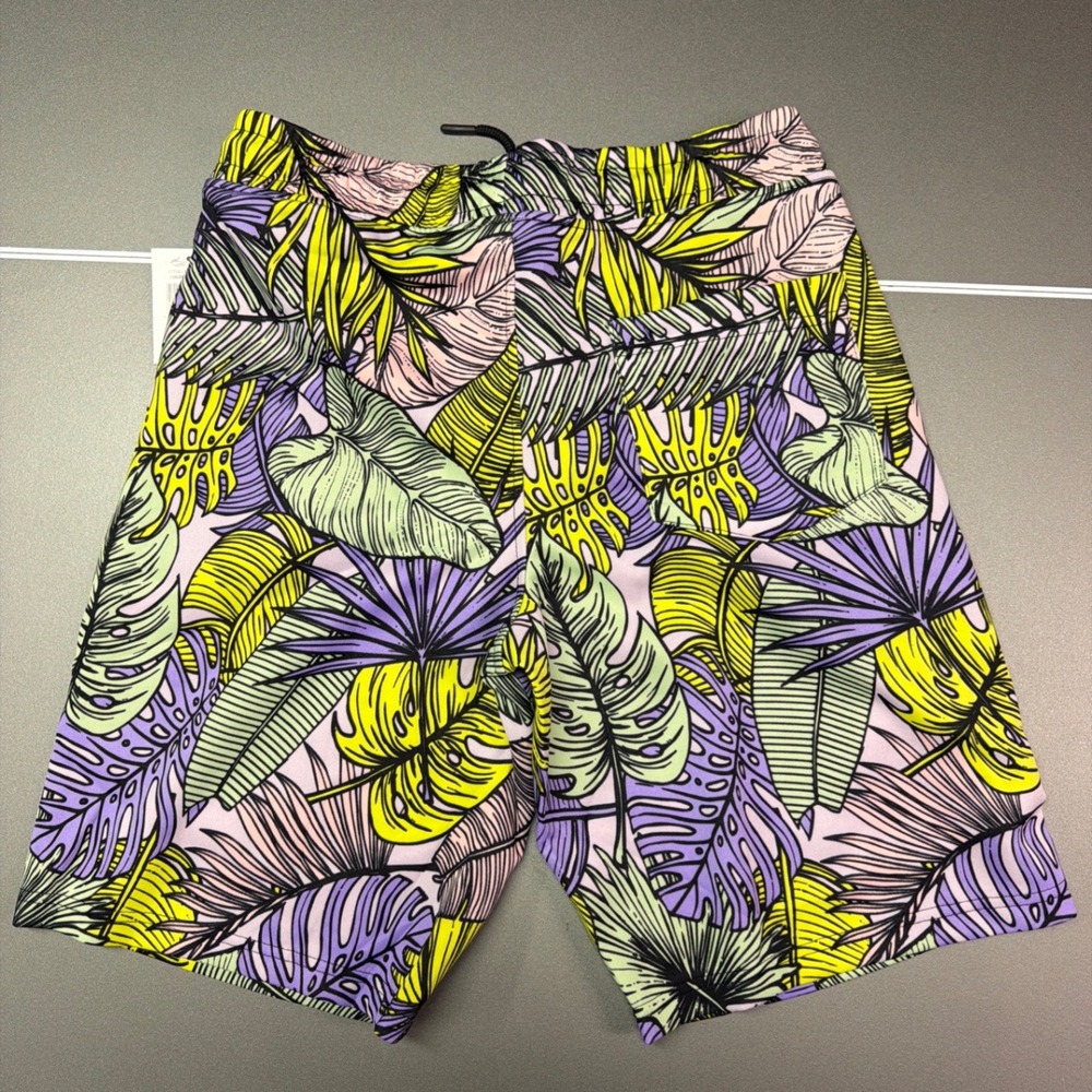 Good Vibes Drill Clothing Co Small Tropical Palm Leaf Shorts Lavender/Green NWT - Picture 6 of 6